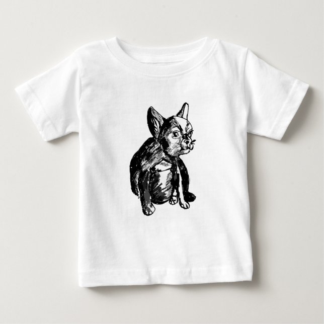 Camiseta Para Bebê Cachorro-Bulldog Desenhando Camisa-T Bebê Fine Jer (Frente)