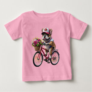 Camiseta Para Bebê Cachorro Bulldogue Francês de bicicleta