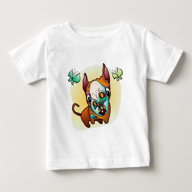 Camiseta Para Bebê Cachorro BullTerrier curioso (Frente)