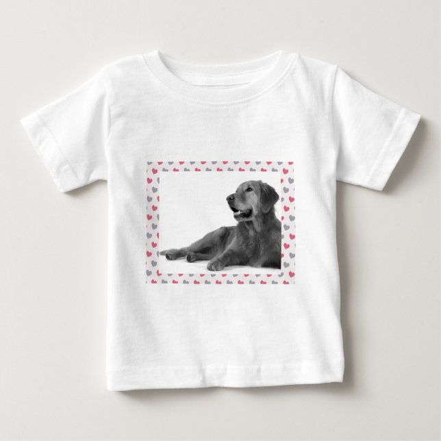 Camiseta Para Bebê Cachorro com belos corações (Frente)