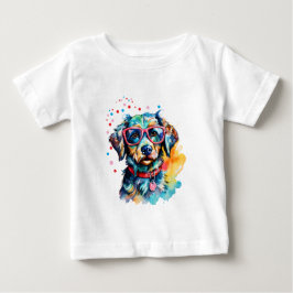 Camiseta Para Bebê Cachorro com Óculos