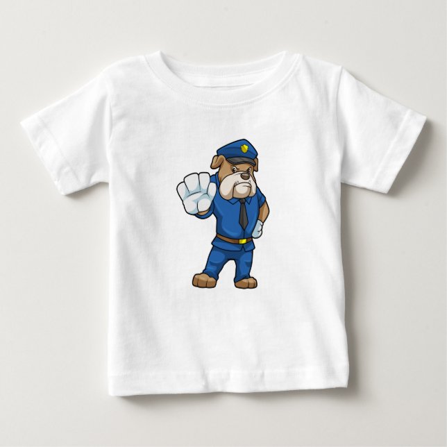 Camiseta Para Bebê Cachorro como agente da polícia com uniforme (Frente)