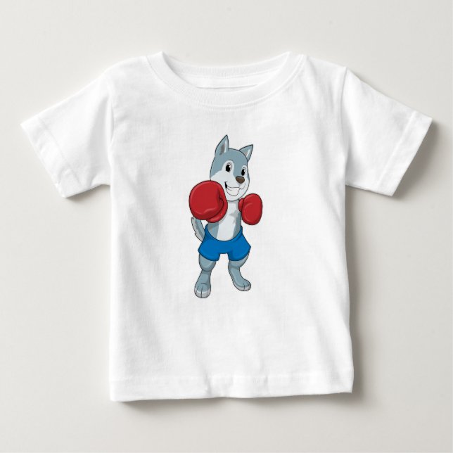 Camiseta Para Bebê Cachorro como boxeiro com luvas in a box (Frente)