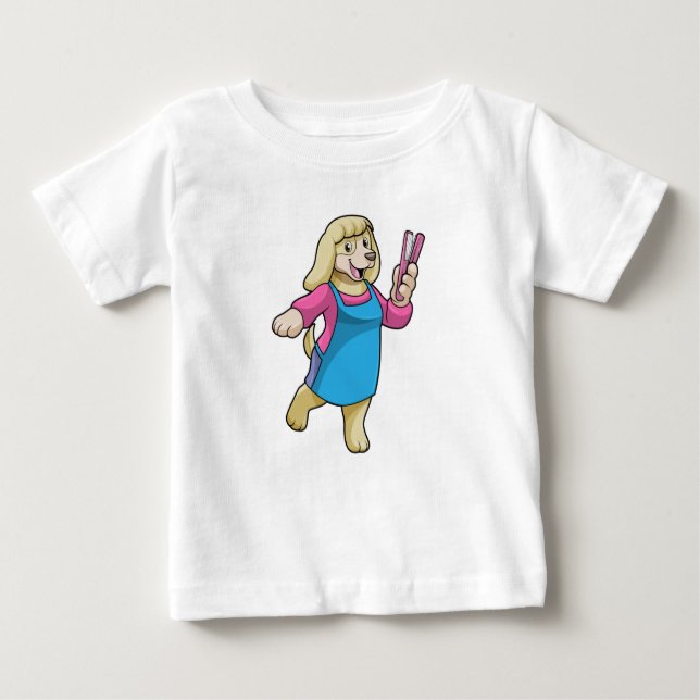 Camiseta Para Bebê Cachorro como cabeleireiro com pente (Frente)