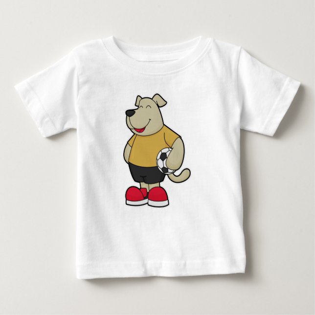 Camiseta Para Bebê Cachorro como jogador de futebol com bola de futeb (Frente)