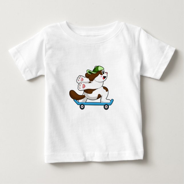 Camiseta Para Bebê Cachorro como skater com skate (Frente)