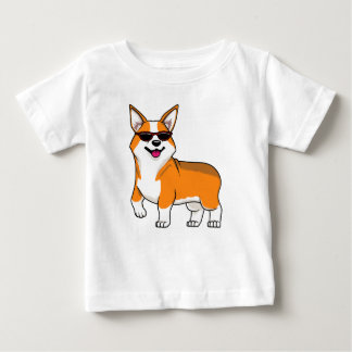 Camiseta Para Bebê Cachorro Corgi Fofo com Óculos de Sol