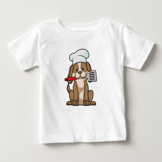 Camiseta Para Bebê Cachorro cozido com chapéu de chef e espátula (Frente)