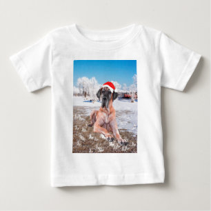 Camiseta Para Bebê Cachorro Cute Great Dane Sentado Na Neve Chapéu de