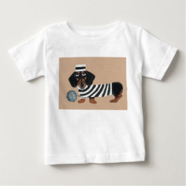 Camiseta Para Bebê Cachorro Dachshund Preto e Castanho Ladrão de Gulo