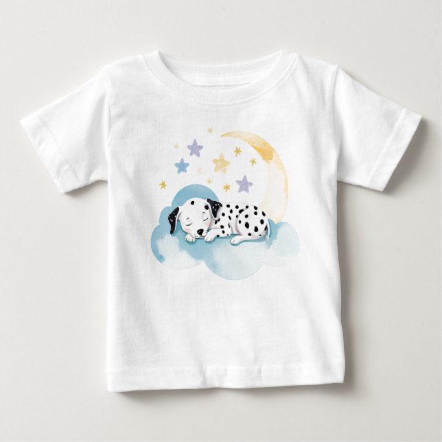 Camiseta Para Bebê Cachorro Dalmácia na lua - (Frente)