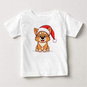 Camiseta Para Bebê Cachorro de desenho animado de Natal adorável