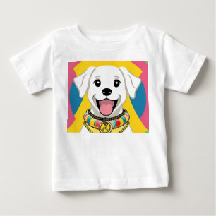 Camiseta Para Bebê Cachorro de Desenho Animado Feliz com Colar Colori