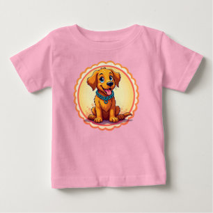 Camiseta Para Bebê Cachorro de Desenho Animado Fofo Com Coleira Azul