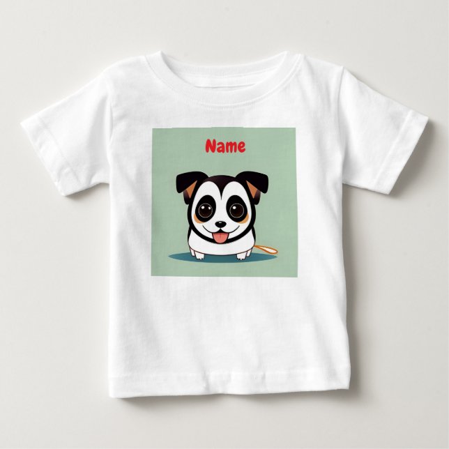 Camiseta Para Bebê Cachorro de desenho animado fofo com expressão ado (Frente)