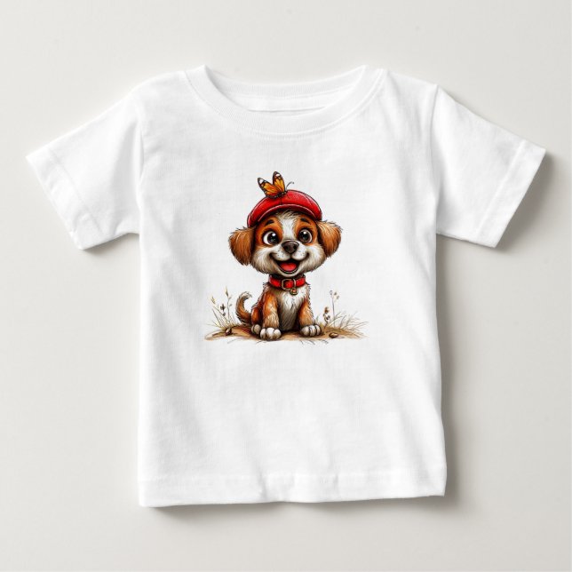 Camiseta Para Bebê Cachorro de desenho fofo (Frente)