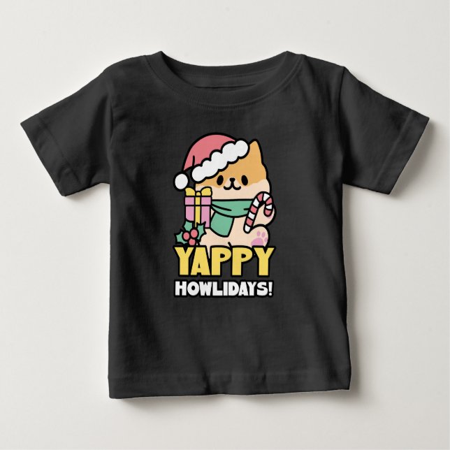 Camiseta Para Bebê Cachorro de Natal Bonito - Erradias de Yappy (Frente)