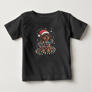 Camiseta Para Bebê Cachorro de Natal Dachshund Papai Noel Xmas Wiener