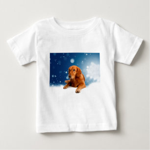 Camiseta Para Bebê Cachorro de Ouro giro sentado em estrelas de neve