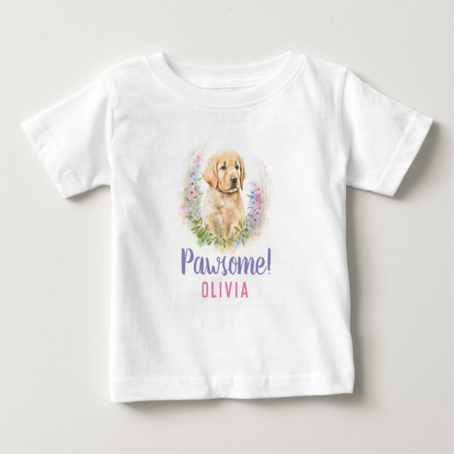 Camiseta Para Bebê Cachorro de Ouro Moderno Personalizado (Frente)