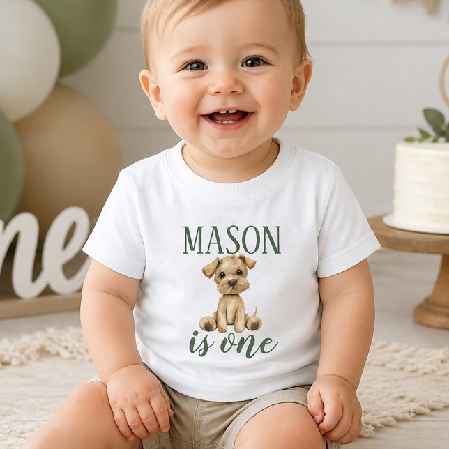 Camiseta Para Bebê Cachorro de Primeiro Aniversário (First Birthday Puppy Dog Baby T-Shirt)