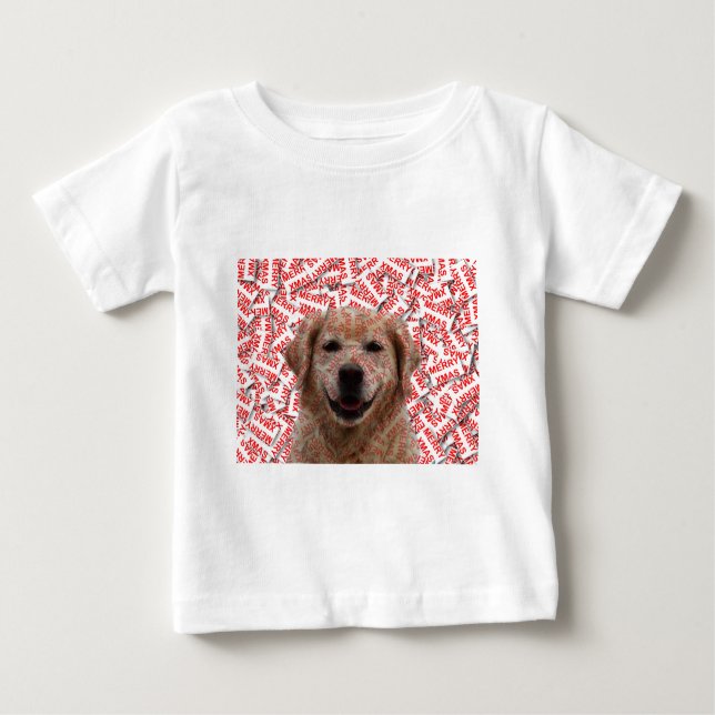 Camiseta Para Bebê Cachorro de Retriever de Ouro Sorridente do Xmas (Frente)