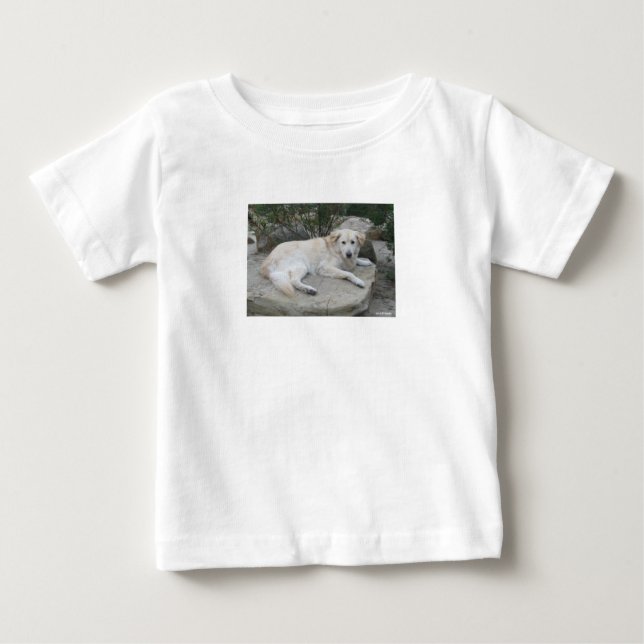 Camiseta Para Bebê Cachorro Descansando Em Uma Rocha (Frente)
