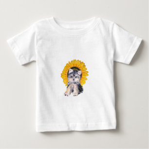 Camiseta Para Bebê Cachorro e girassol lindos do Yorkshire