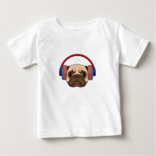 Camiseta Para Bebê Cachorro em Música com Fone de Ouvido