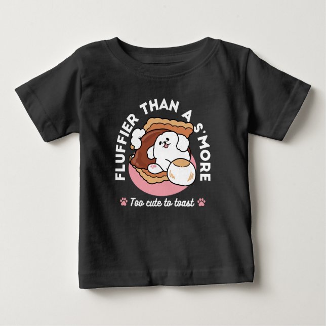Camiseta Para Bebê Cachorro Engraçado e Design de S'more – Pun para A (Frente)