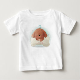 Camiseta Para Bebê Cachorro Fofo com um Pássaro e Osso