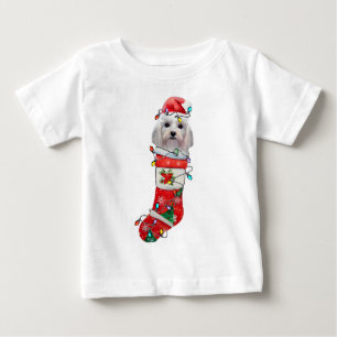 Camiseta Para Bebê Cachorro Maltês giro Natal, Xmas Cachorro Maltês