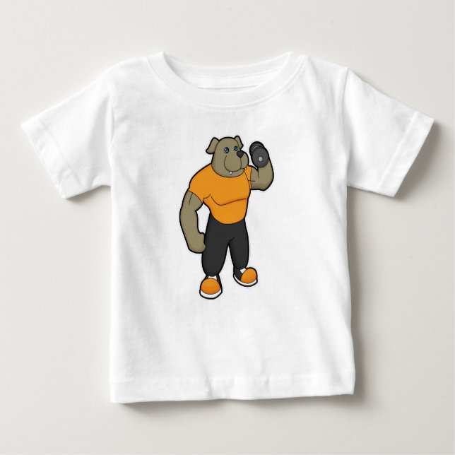 Camiseta Para Bebê Cachorro na Malhação com Dumbbell (Frente)