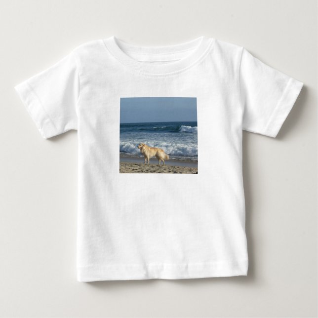 Camiseta Para Bebê Cachorro Na Praia (Frente)
