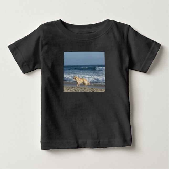 Camiseta Para Bebê Cachorro Na Praia (Frente)