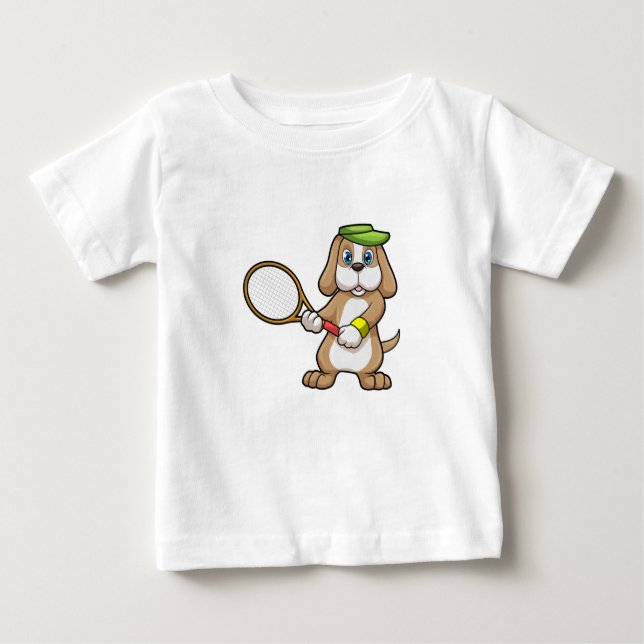 Camiseta Para Bebê Cachorro na Tênis com Tênis raquete e Boné (Frente)