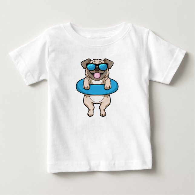 Camiseta Para Bebê Cachorro nadando com bóia (Frente)