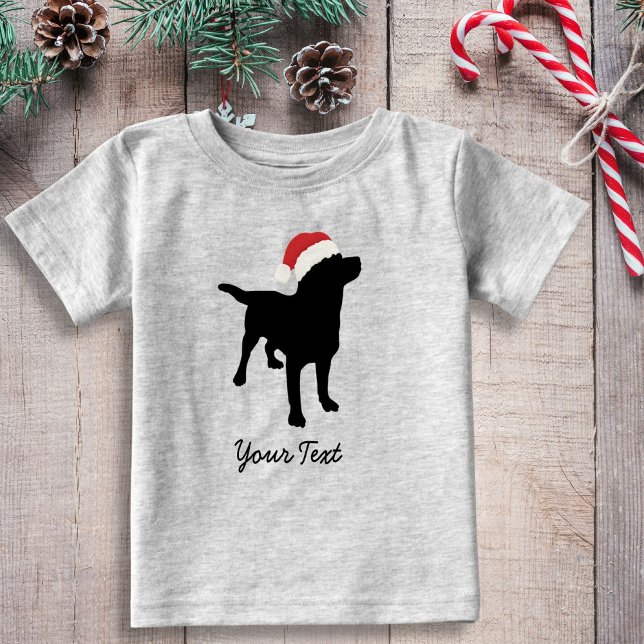 Camiseta Para Bebê Cachorro Negro com Papai Noel de Natal (Criador carregado)