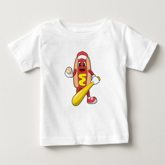 Camiseta Para Bebê Cachorro no Baseball com Baco-Beisebol (Frente)