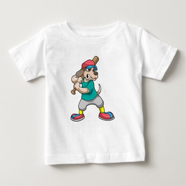 Camiseta Para Bebê Cachorro no Baseball com bastão de beisebol (Frente)