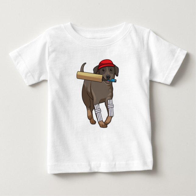 Camiseta Para Bebê Cachorro no Cricket com morcego de Cricket (Frente)