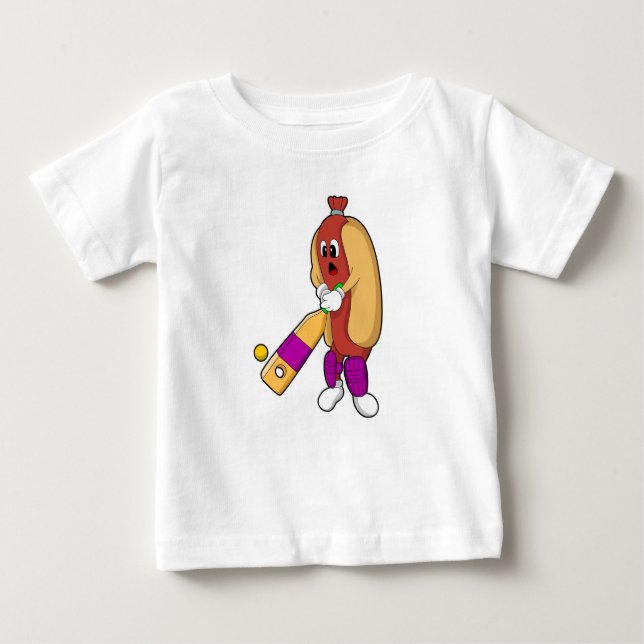 Camiseta Para Bebê Cachorro no Cricket com morcego de Cricket (Frente)