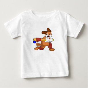 Camiseta Para Bebê Cachorro no críquete com taco de críquete