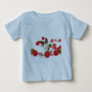 Camiseta Para Bebê Cachorro Papillon Fofo Chapéu de Natal do Papai No