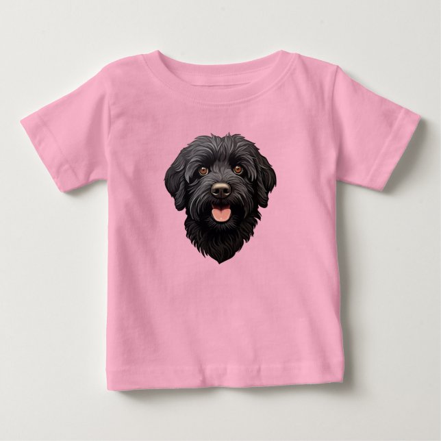 Camiseta Para Bebê Cachorro Preto Labradoodle (Frente)
