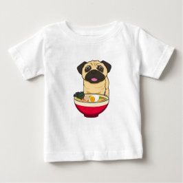 Camiseta Para Bebê Cachorro Pug e Ramen