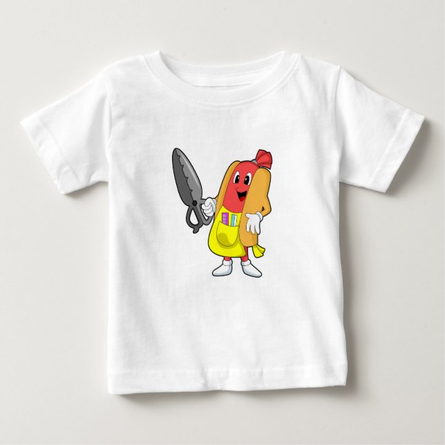 Camiseta Para Bebê Cachorro quente como cabeceira com tesoura (Frente)