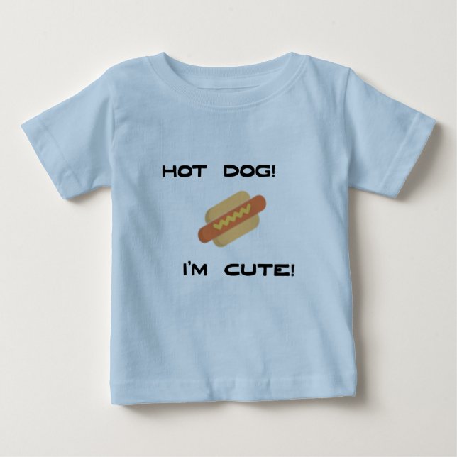 Camiseta Para Bebê Cachorro quente, sou bonito em azul (Frente)