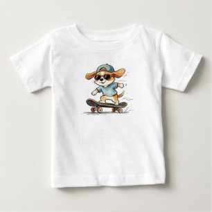 Camiseta Para Bebê Cachorro Skate Puppy Legal Usando Óculos de Sol e