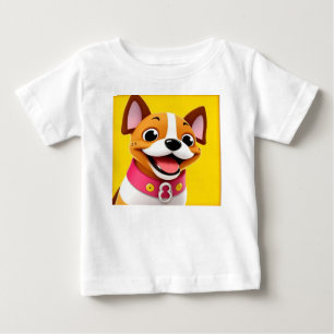 Camiseta Para Bebê Cachorro Sorrindo Ilustrado Com Coleira